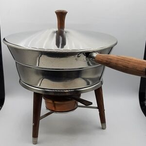 Vintage MCM Dophin Fondue Chafing Serving Warming Double Pot Stainless Japan